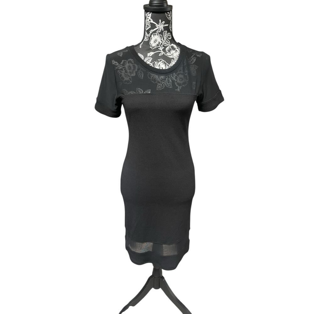 Bozzolo Fitted Stretchy Black Dress Size Large w/ Mesh Panels